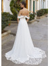 Off Shoulder Ivory Lace Chiffon Airy Wedding Dress